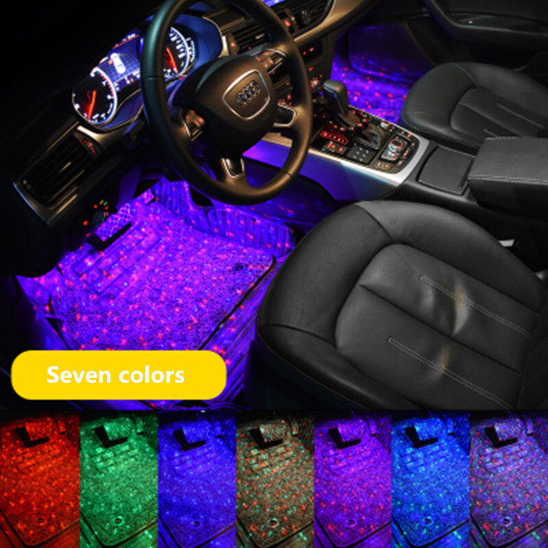 Colorful LED Car Foot Starry Light Interior Atmosphere Lamp Neon Music Voice Control USB Decorative Lamp Auto Novelty Lighting