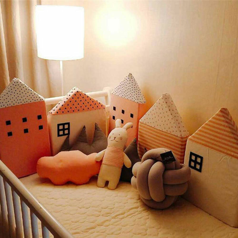 Parachoques para cama de bebé, cuna infantil, parachoques de cuna para niño, cómodo, protege los cojines de los niños, cerca de cama, casa de combinación de algodón linda, 4 Uds.