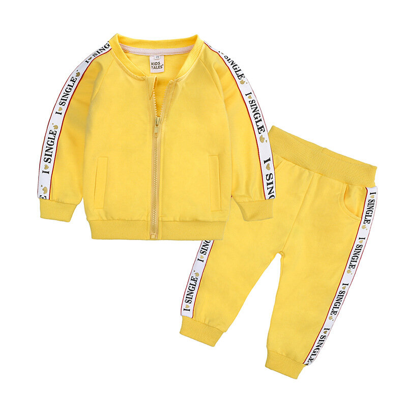 Spring Autumn Kids Sweatshirts Sports Boys Toddler Baby Boys Girls Long Sleeve T-shirt Yellow Blue Top Coat Sets Clothing