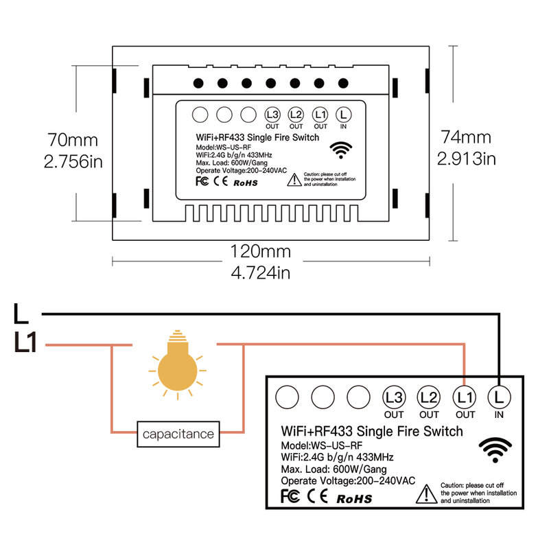 Nuevo WiFi inteligente interruptor de luz RF433 No Neutral solo Alambre de fuego vida inteligente Tuya Control DE App funciona con Alexa Google 110V 220V