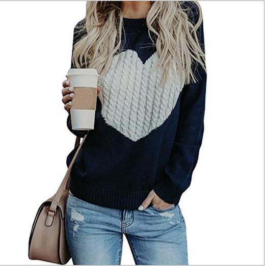 여성 풀오버 스웨터 느슨한 OL 통근 풀오버 라운드 넥 스웨터 사랑 Ins 패션 스웨터 겨울 새 스타일 XL
