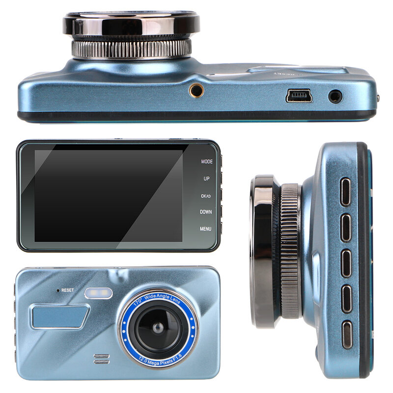 داش كام جهاز تسجيل فيديو رقمي للسيارات كاميرا 4 بوصة HD 1080P مسجل فيديو عدسة مزدوجة كاميرات الرؤية الخلفية G الاستشعار للرؤية الليلية دورة تسجيل