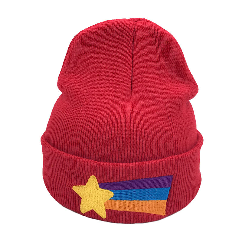 Chapeau en tricot chaud à motifs arc-en-ciel | Accessoires tendance d'hiver avec broderie en forme d'étoile pentagramme pour mme Doudou, chapeau en tricot chaud