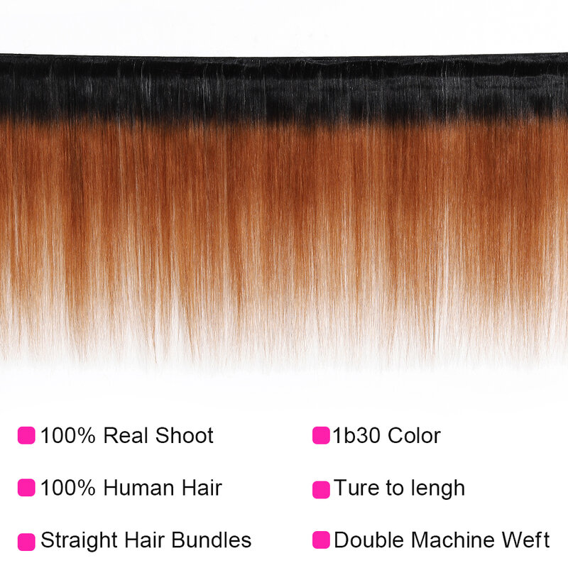 TTHAIR Brazilian Straight Human Hair Weave Bundles With Closure Ombre Two Tone Color Brown Weft Deals Ombre1b30 Closure4*4