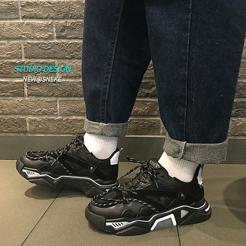 Zapatillas deportivas de plataforma para hombre, zapatos masculinos de deporte informales, gruesos, transpirables y cómodos, color negro, gran oferta, V16-20