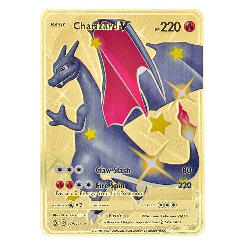 Pokemon Metal Cards Game Anime Battle Gold Charizard Pikachu Collection Card Toy For Children's Birthday Gifts