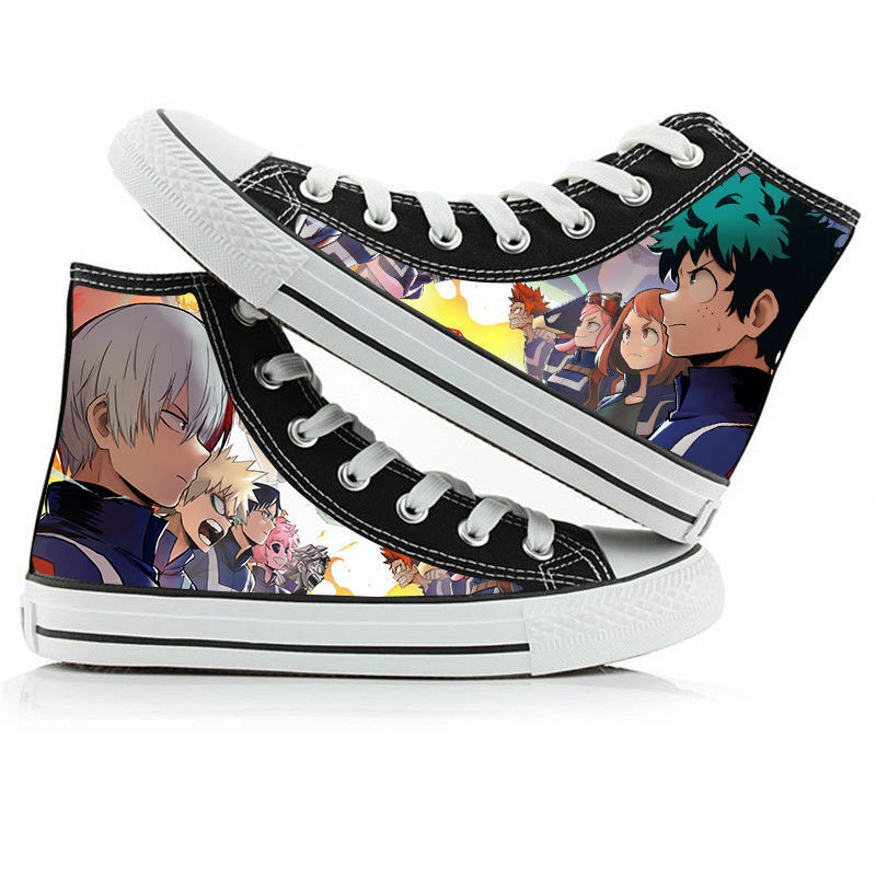 Sepatu kanvas motif Anime Bakugou Katsuki sepatu My Hero Academia Midoriya Izuku sepatu kanvas tinggi Sneakers sepatu kasual ukuran Asia