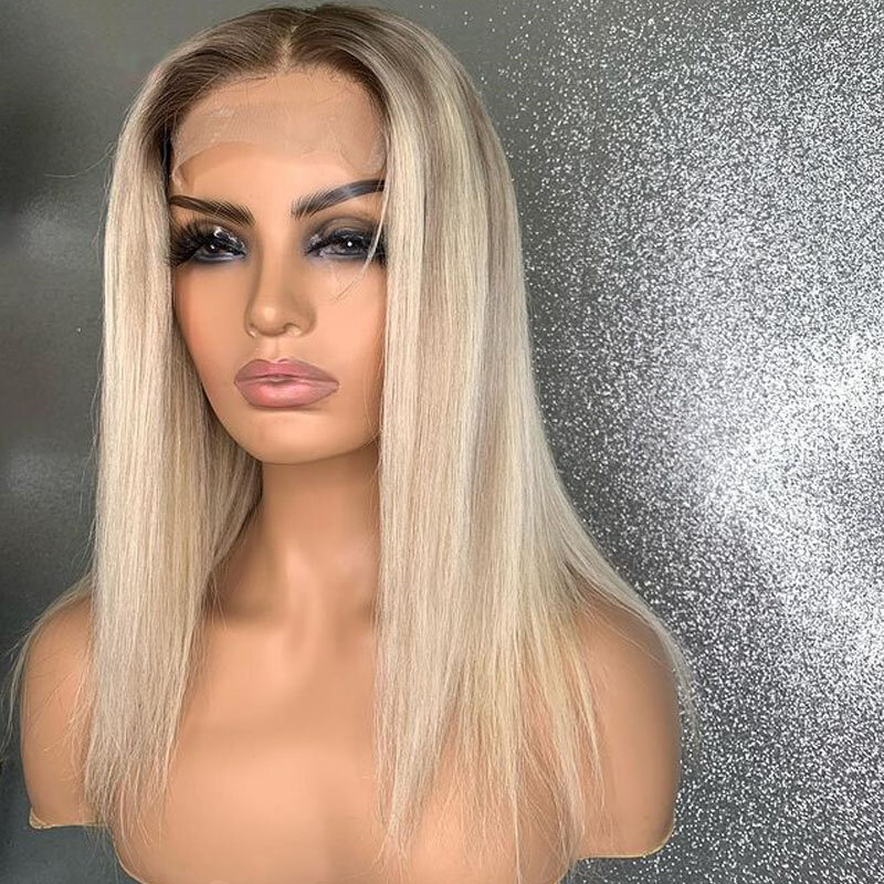 Bob 613 Ombre Blonde Straight Lace Front Wig Synthetic For Black Women Cosplay Preplucked Medium Long Heat Resistant Baby Hair