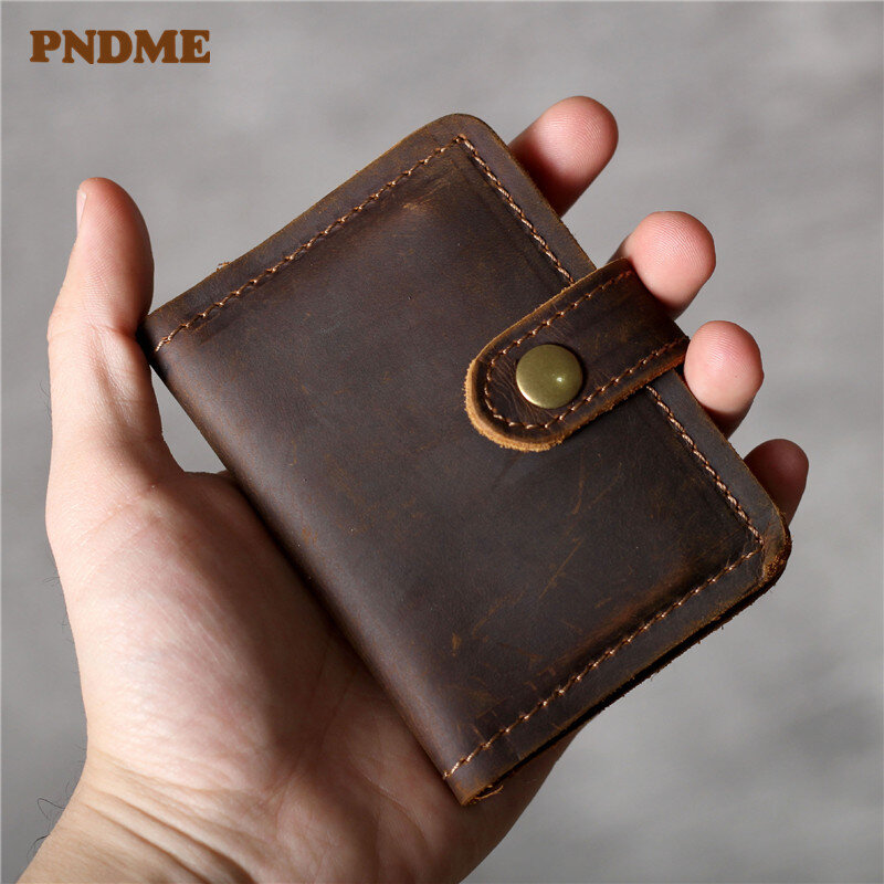 PNDME – porte-cartes de visite en cuir véritable de cheval fou, de haute qualité, simple, vintage, fait à la main, étanche, de styliste