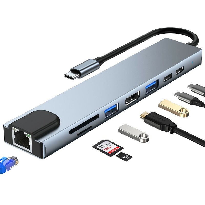 USB C HUB إلى HDMI-متوافق مع محول Rj45 100 متر OTG USB SD/TF قارئ بطاقة PD شحن سريع USB قفص الاتهام لماك بوك اير برو PC HUB