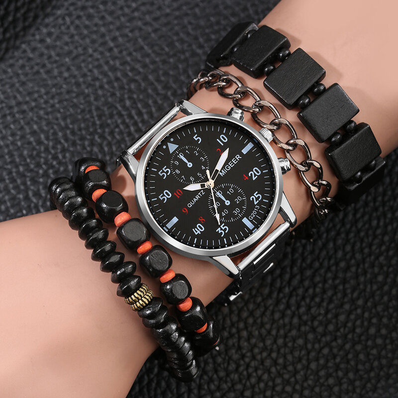 Migeer relógios masculinos moda pulseira esporte conjunto preto rosto relógio de quartzo relógio casual relógio de pulso de negócios presente para o homem reloj hombr