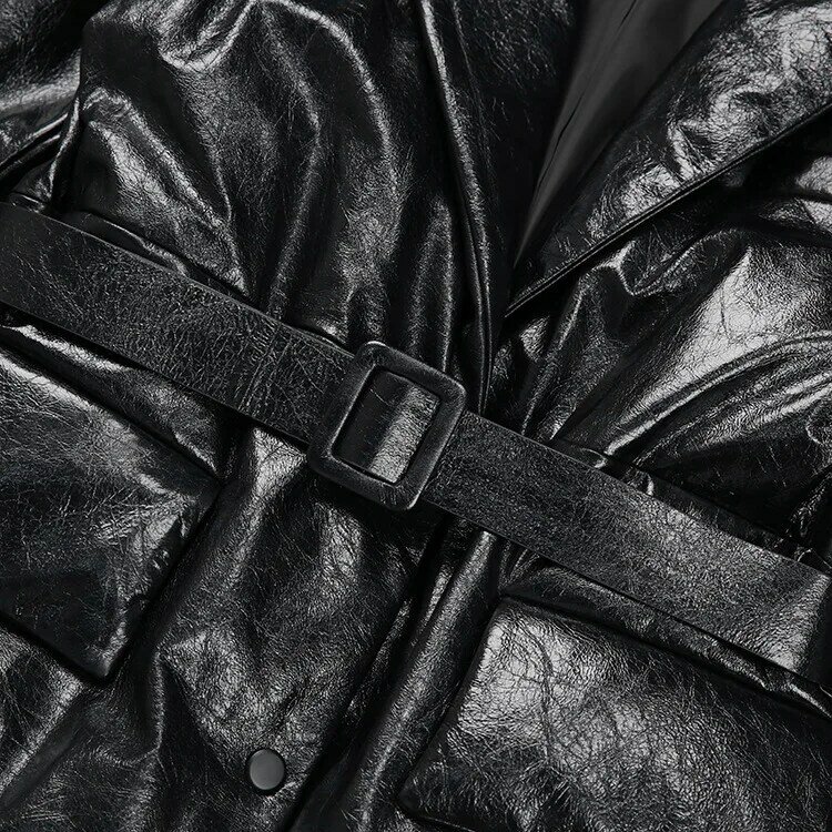 천연 오로라 가죽 롱 다운 재킷 여성용, 공장 신상 패션 화이트 덕 다운 빅 포켓