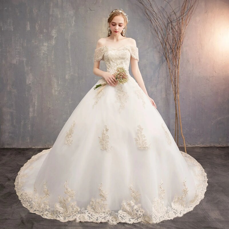 Robe de mariée grande taille avec épaules, Studio coréen mince, mince et queue, nouvelle collection 2020