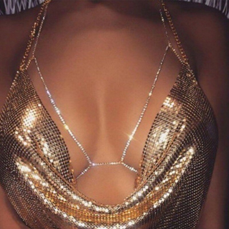 EFINNY Bra Rantai Kristal Seksi Wanita Rantai Bralette Pantai Cocok untuk Perhiasan Hadiah Bagus untuk Pacar