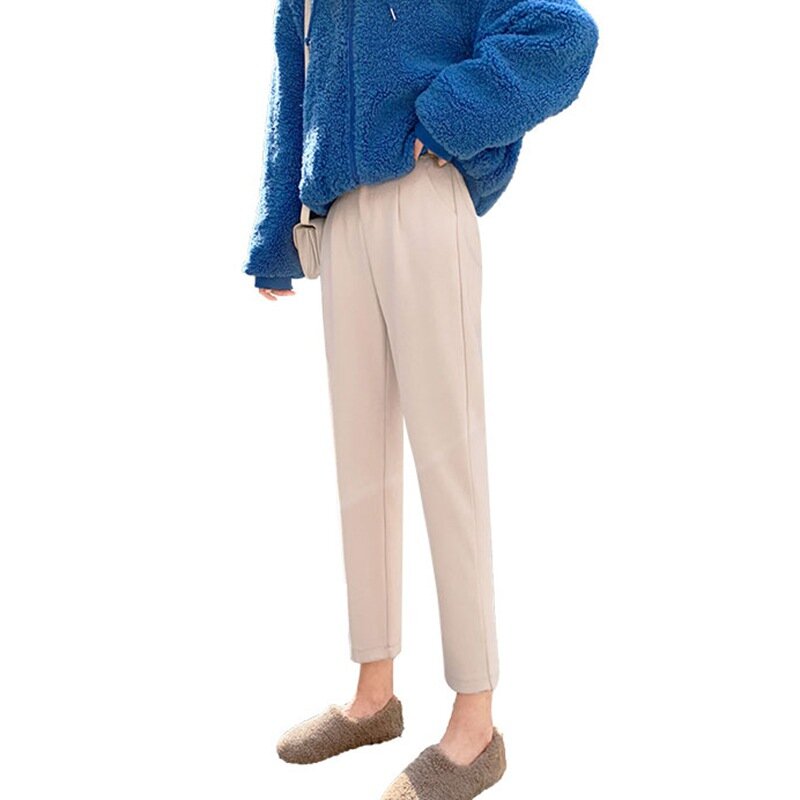 2XL Herbst Winter Koreanischen Stil Retro Lässige Hohe Taille Dünne Gerade Neun-Punkt Harem Hosen frauen Schwarz Hosen baumwolle Plus Größe