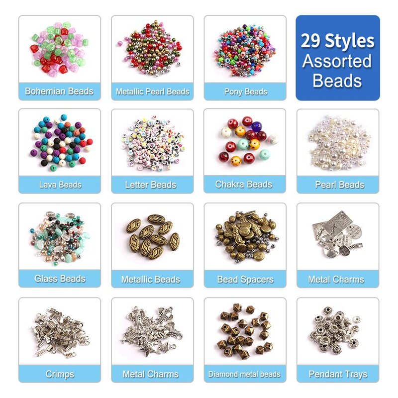 Kit de fabrication de bijoux, fournitures de fabrication de bijoux comprend des perles de bijoux, breloques, résultats, fil de perles pour Bracelet, collier, boucles d'oreilles