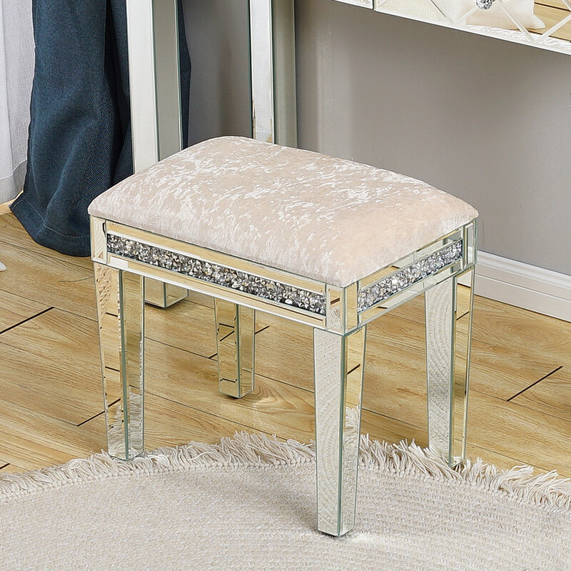 Dressing Makeup Table Stool Mirrored Entryway Console Glass Desk Dresser 2 Drawers Bedroom Display Toucadores