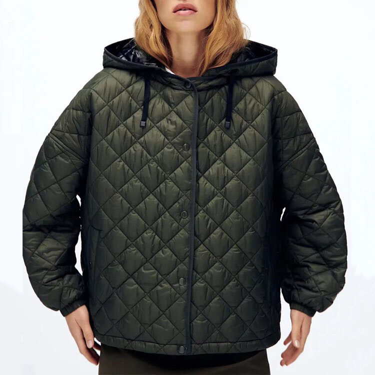 Chaqueta de algodón con capucha para mujer, chaqueta informal de manga larga con bolsillo de un solo pecho, decorativa, otoño e invierno, 2021