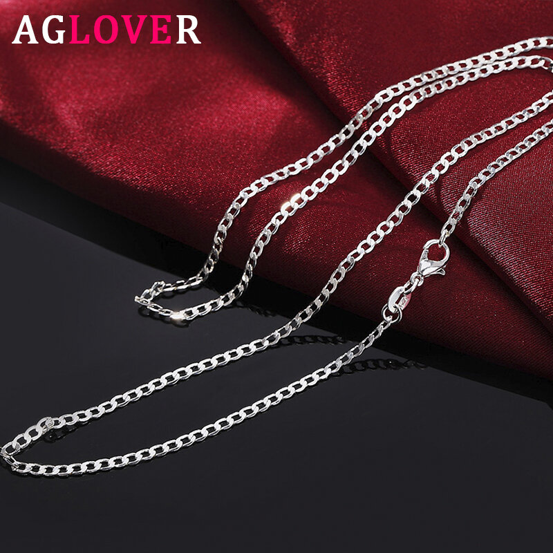 AGLOVER New 925 Sterling Silver 16/18/20/22/24/26/28/30 Inch 2mm Side Chain Necklace For Woman Man Fashion Wedding Jewelry Gift