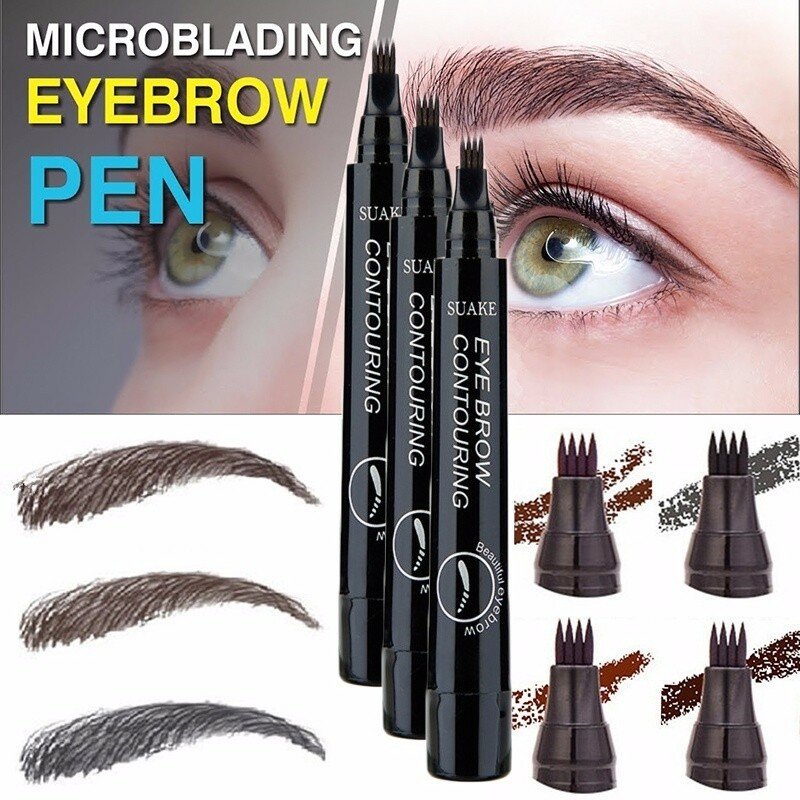 4-TIP płynny ołówek do brwi wodoodporny Microblading widełki Fine szkic Eye Brow tatuaż odcień Pen koreański makijaż narzędzia kosmetyczne