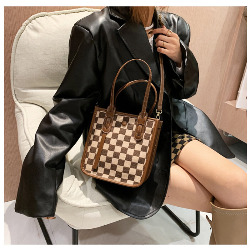 Fashion Handbags for Women Crossbody Shoulder Bag grid PU Leather Multi buckles Small Messenger Bags Purse