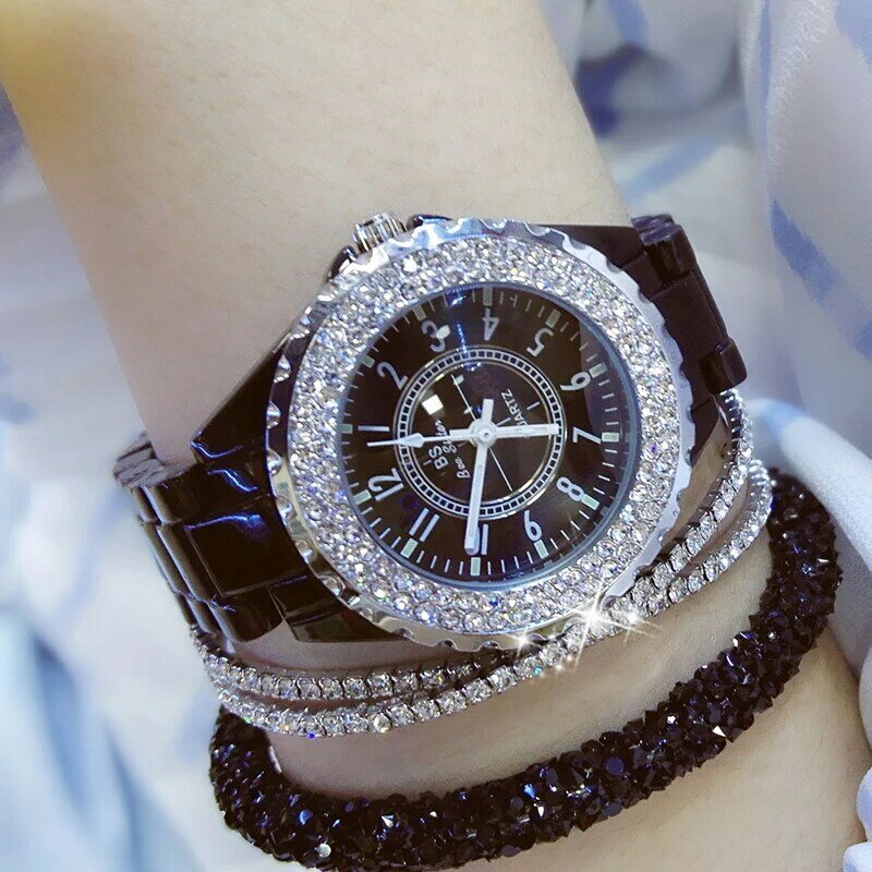 2019 luxus Kristall Armbanduhren Frauen Weiß Keramik Damen Uhr Quarz Mode Frauen Uhren Damen Handgelenk uhren für Weibliche
