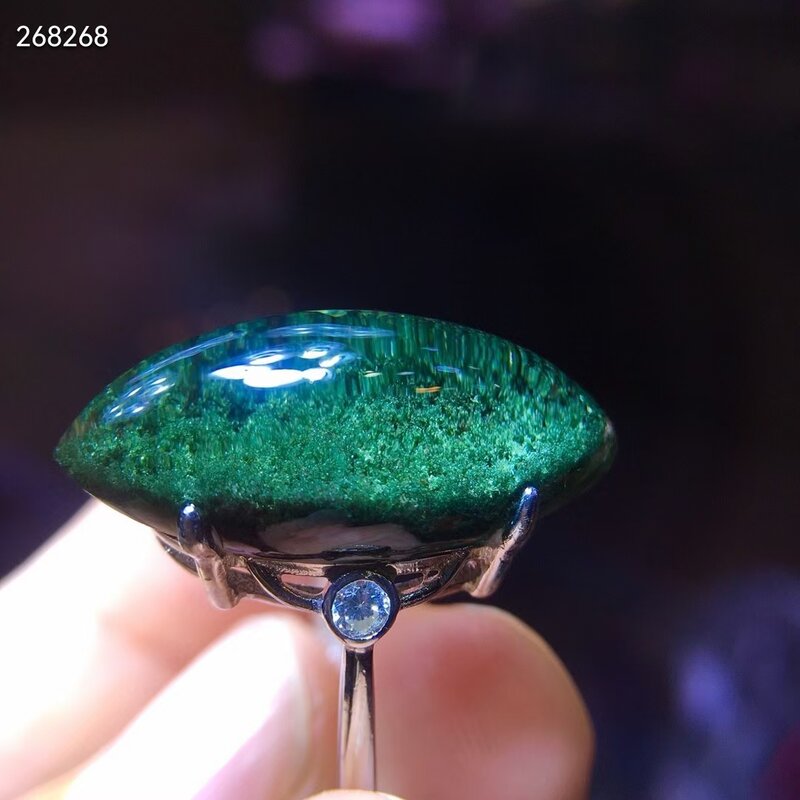Genuine Natural Green Phantom Quartz Big Adjustable Oval Ring 925 Silver 25.3/11.4mm Phantom Jewelry AAAAA