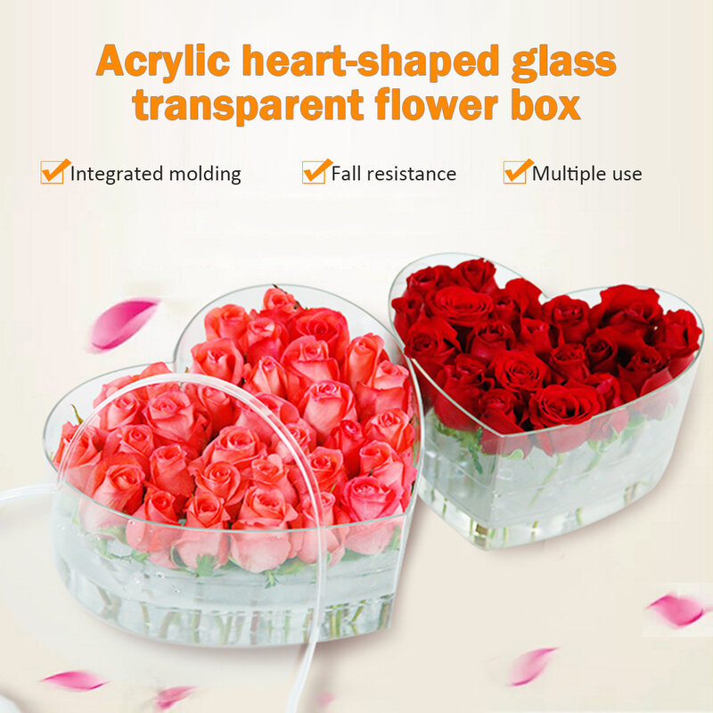 Coração-em forma de rosa caixa de flor acrílico caixa de armazenamento de maquiagem transparente material suporte de caso cosmético com tampa para o dia dos namorados