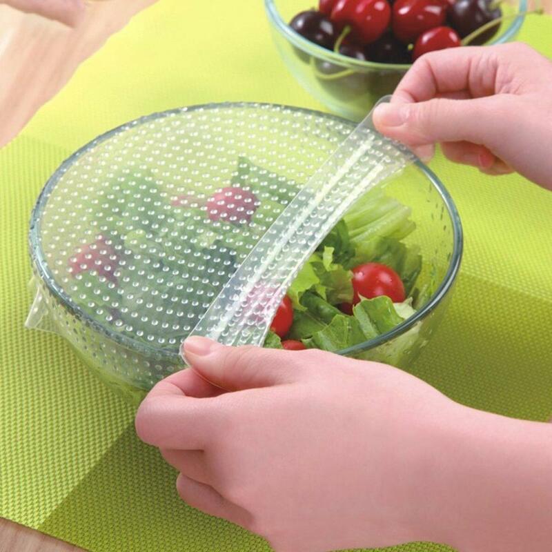 4pcs/set Food Grade Silicone Food Wraps Reusable Keeping Accessories Lid Lids Vacuum Cover Kitchen Fresh Food Seal Stretch I6H9