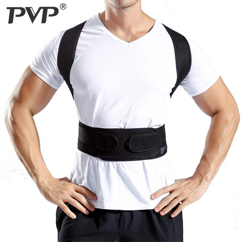 Ajustável preto volta postura corrector ombro lombar coluna cinta suporte cinto de cuidados de saúde para homens mulher unissex