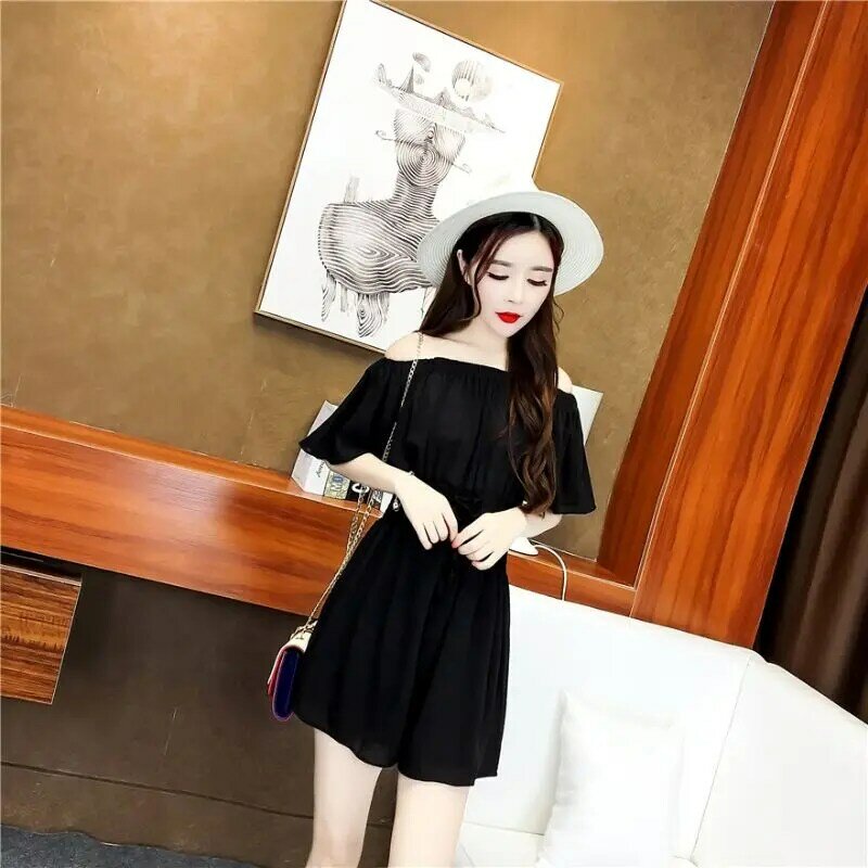 In Summer 2021, A Shoulder Elastic Strap with High Waist and Wild Loose One-piece Wide-leg Pants Shorts. Women Fashion playsuit