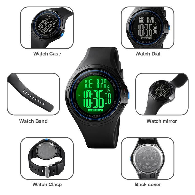 Skmei relógio digital de led para homens, relógio esportivo com tela sensível ao toque de 50m à prova d'água, relógio despertador e estilo de ficção científica