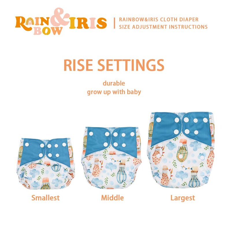Rainbo&Iris Baby Pocket Nappy Reusable Washable Cloth Diaper Soft Breathable Diaper 4-Pcs/Set