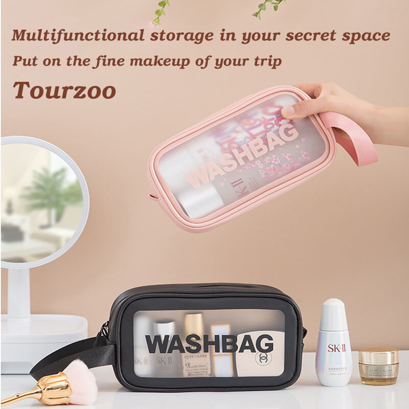 Ladies Waterproof Cosmetic Bag Travel Makeup Storage Bag Large Capacity Transparent Portable Convenient Female Wash Bag Tourzoo