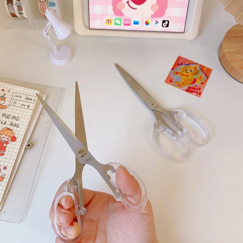 Simple transparent scissors household student scissors office hand account cutting stationery scissors