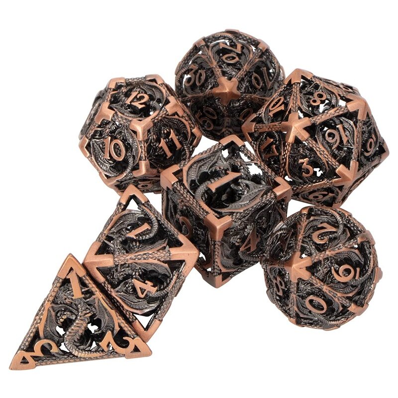 Set di dadi Mini in metallo cavo da 7 pezzi Set di dadi poliedrici scavati per giochi di ruolo
