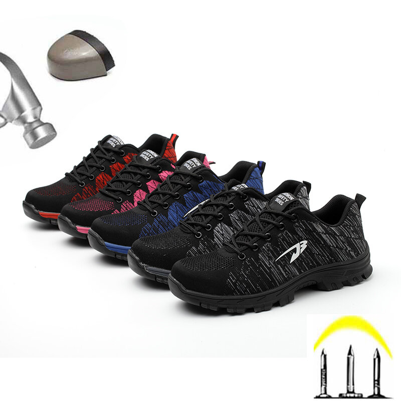 Zapatos de seguridad para hombre y mujer, botas de trabajo transpirables con punta de acero protectora, zapatos de construcción indestructibles