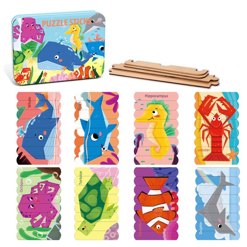 크리 에이 티브 양면 디자인 목조 어린이 조기 교육 스트립 퍼즐 장난감 논리적 사고 손-눈 조정