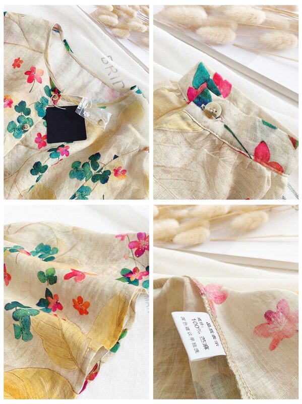 Baby hemd top Koreanische version lose pendeln süße ausländischen stil floral high end ramie schal hemd medium sleeve shirt