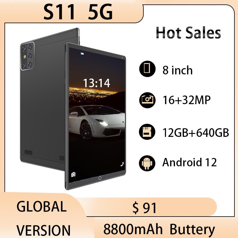 Globalny Tablet S11 12GB 640GB Tablet PC 5G 8800mAh nowy 8 Cal Pad Google Play GPS biuro WPS 12 rdzeń Dual SIM wyślij klawiaturę