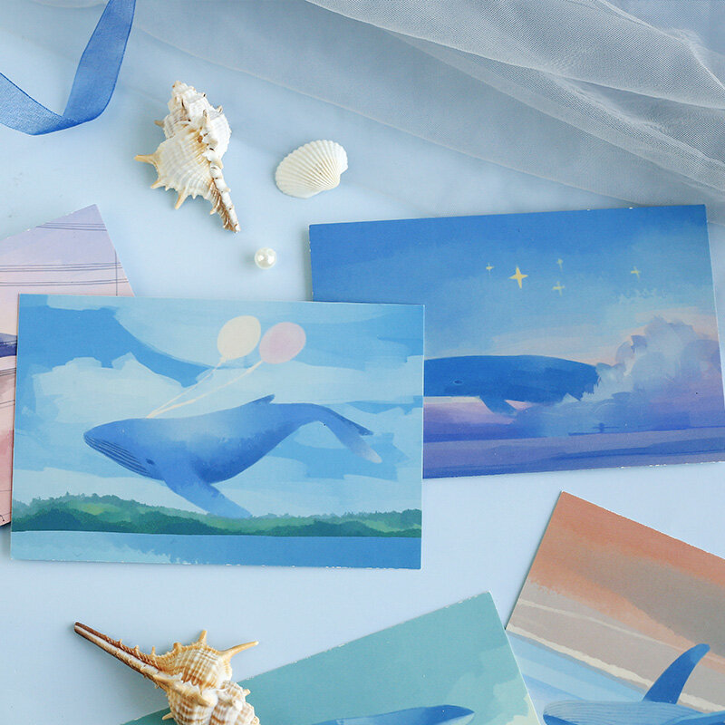 30 Pcs/Set Whale Island Bronzing Postcard Creative Hollow Greeting Cards DIY Journal Decoration Stationery