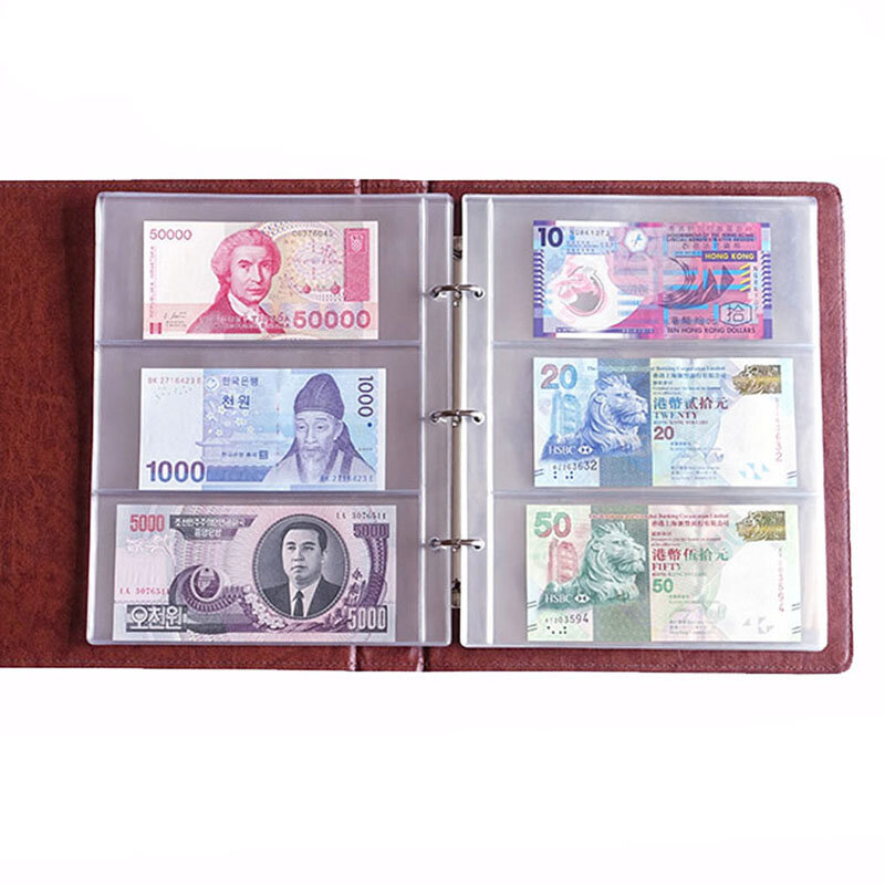 50LB 1 Halaman Album 3 Kantong Tempat Uang Kertas Tagihan PVC Koleksi 180X80Mm