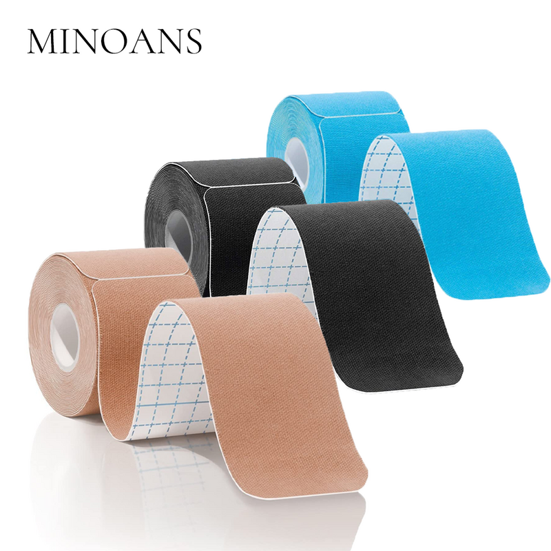 MINOANS 5cm*5m Precut Kinesiology Tapes Athletic Recovery Elastic Bandage Muscle Pain Relief Kneepads Fitness Sports Protector