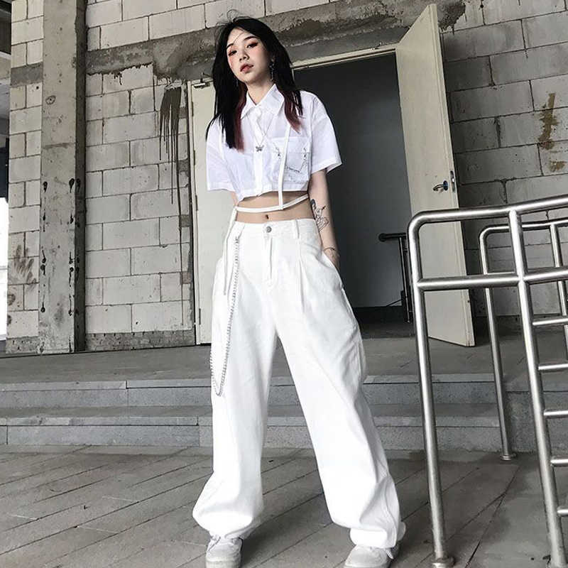 Брюки женские с завышенной талией, свободные белые прямые штаны с широкими штанинами в японском стиле Харадзюку, стройнящие, в стиле Instagram, л...