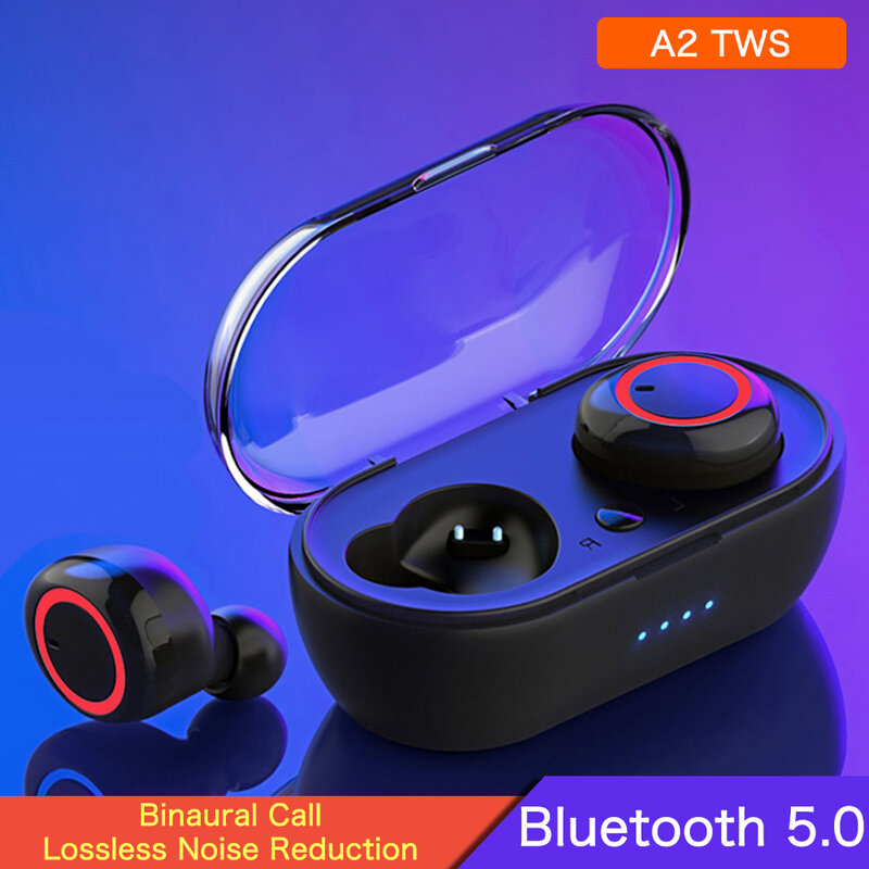 A2 TWS Headphone Nirkabel Earphone Bluetooth HiFi Stereo Olahraga Headset Tahan Air Gamer Tombol Kontrol Earphone Earplug
