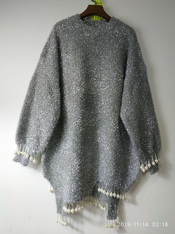 Suéter informal salvaje suelto con cuentas de seda, nuevo brillante, moda