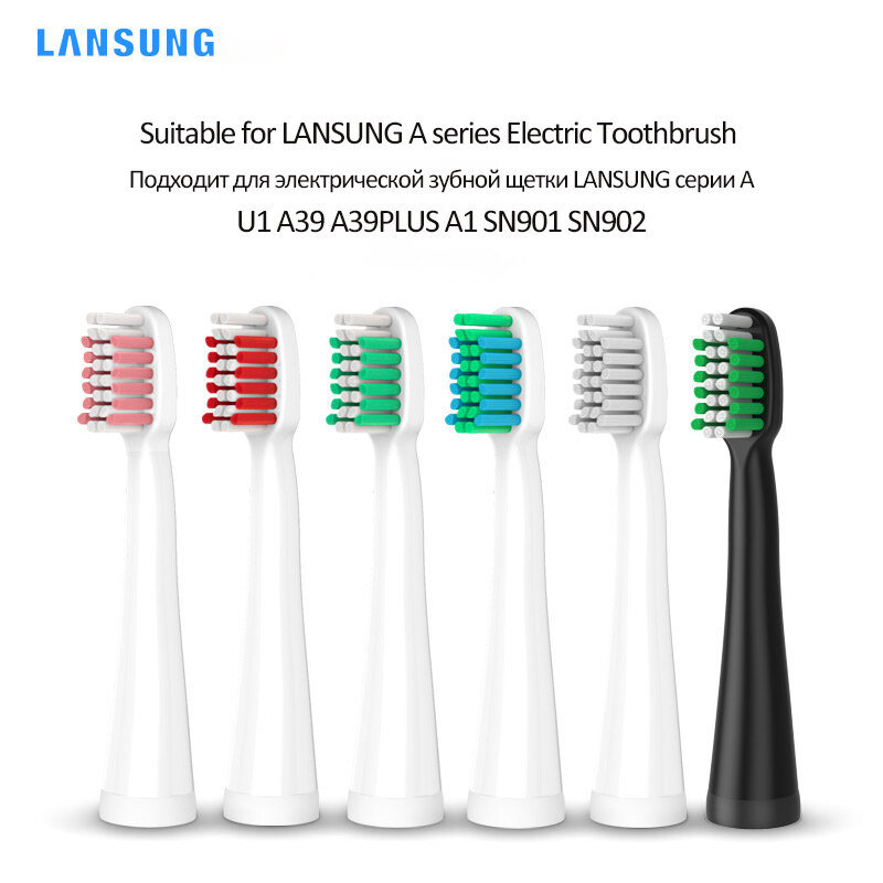 Lansung 4 pçs cabeça escova de dentes elétrica cabeça substituição apto para u1 a39 a39plus a1 sn901 sn902 escova de dentes higiene oral