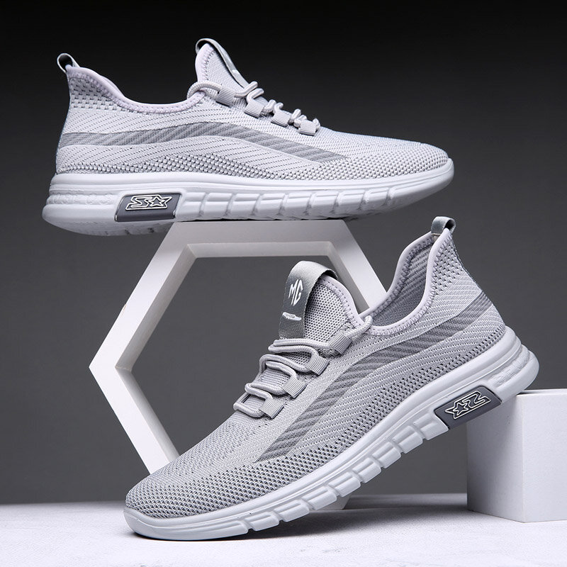 Flying Weave Mesh Light Soft Running Shoes for Men Sneakers Outdoor Sport Casual Shoes Solid Lace Up Jogging Shoes Footwear