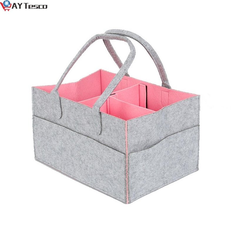 AY Tesco Felt Cloth Storage Bag Foldable Baby Large Size Diaper Caddy Changing Table Organiser Toy Storage Basket Car Organizer