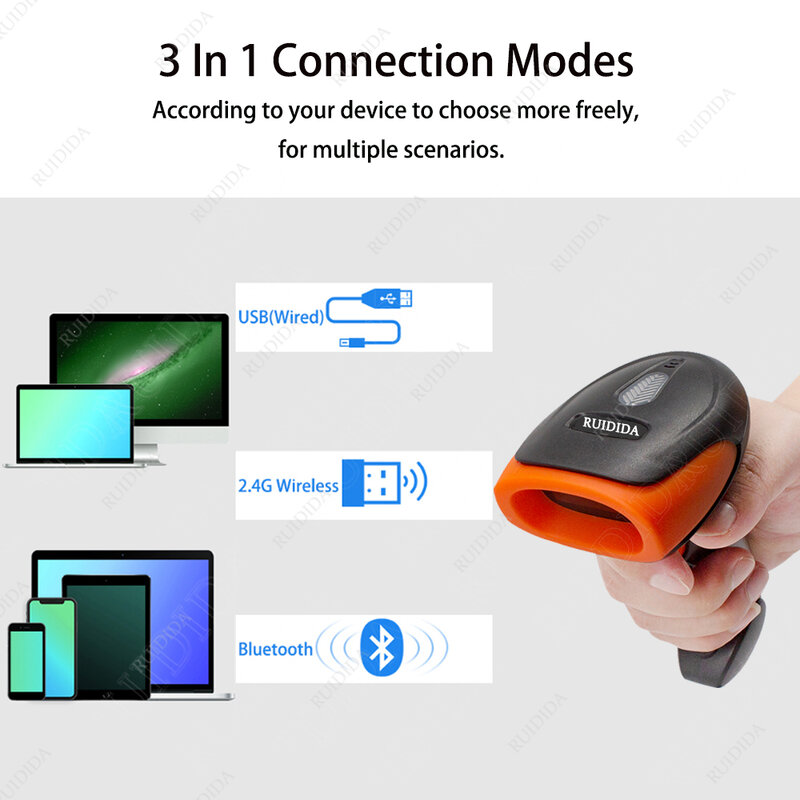 Handheld Bedrade Scanner 2d Qr Barcode Scanner 1D/2D Qr Code Reader Wireless Bluetooth Barcode Scanner Usb PDF417 barras